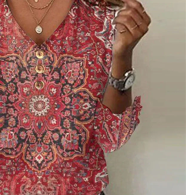 Claudine™ – Elegant rød top med V-udskæring