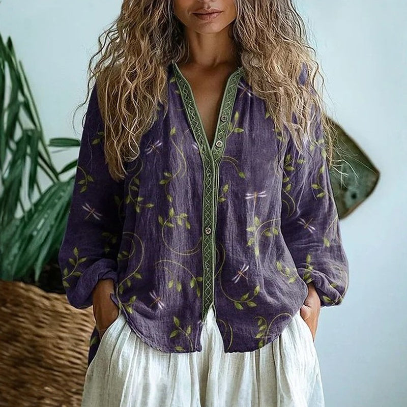 Amalie™ | Vintage bluse med bladprint