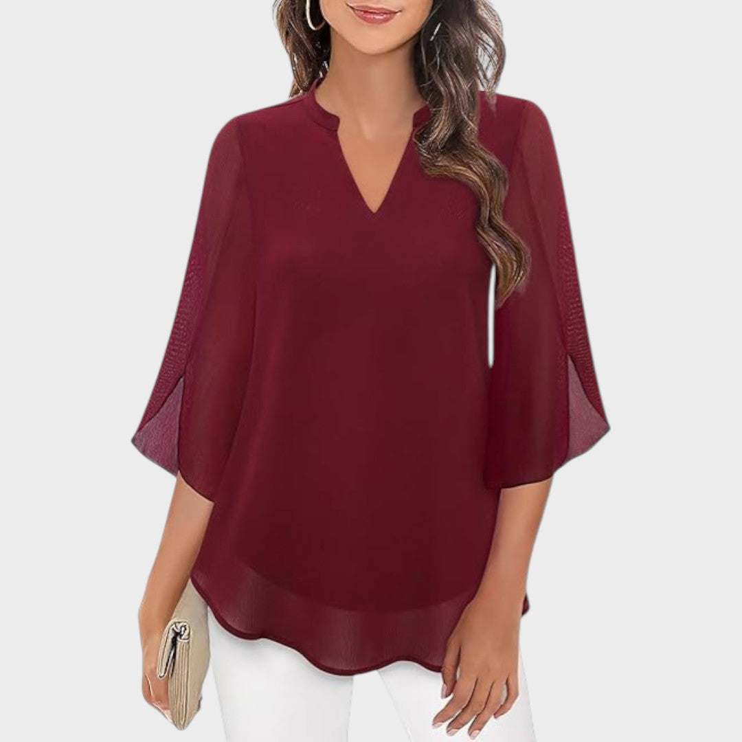 Emma™ – Elegant bluse med V-udskæring