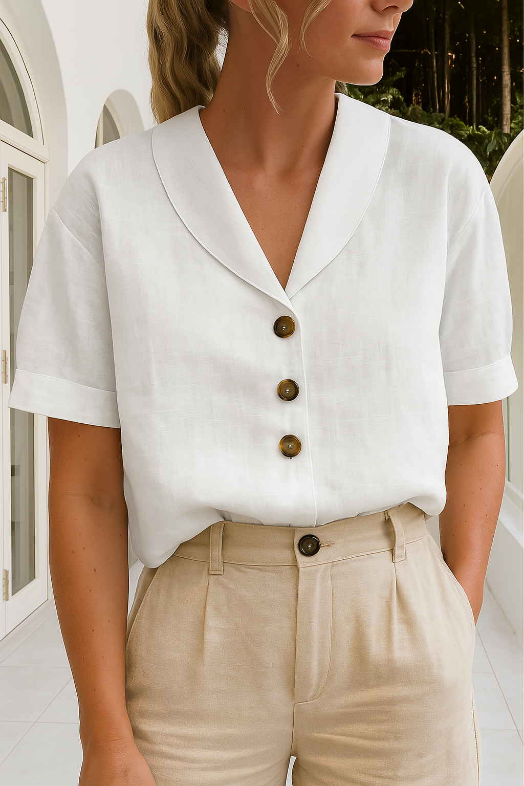 Christina™ – Let bluse i hør-bomuld