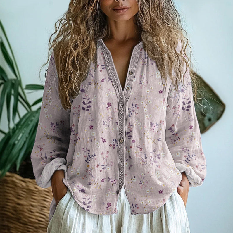 Amalie™ | Vintage bluse med bladprint