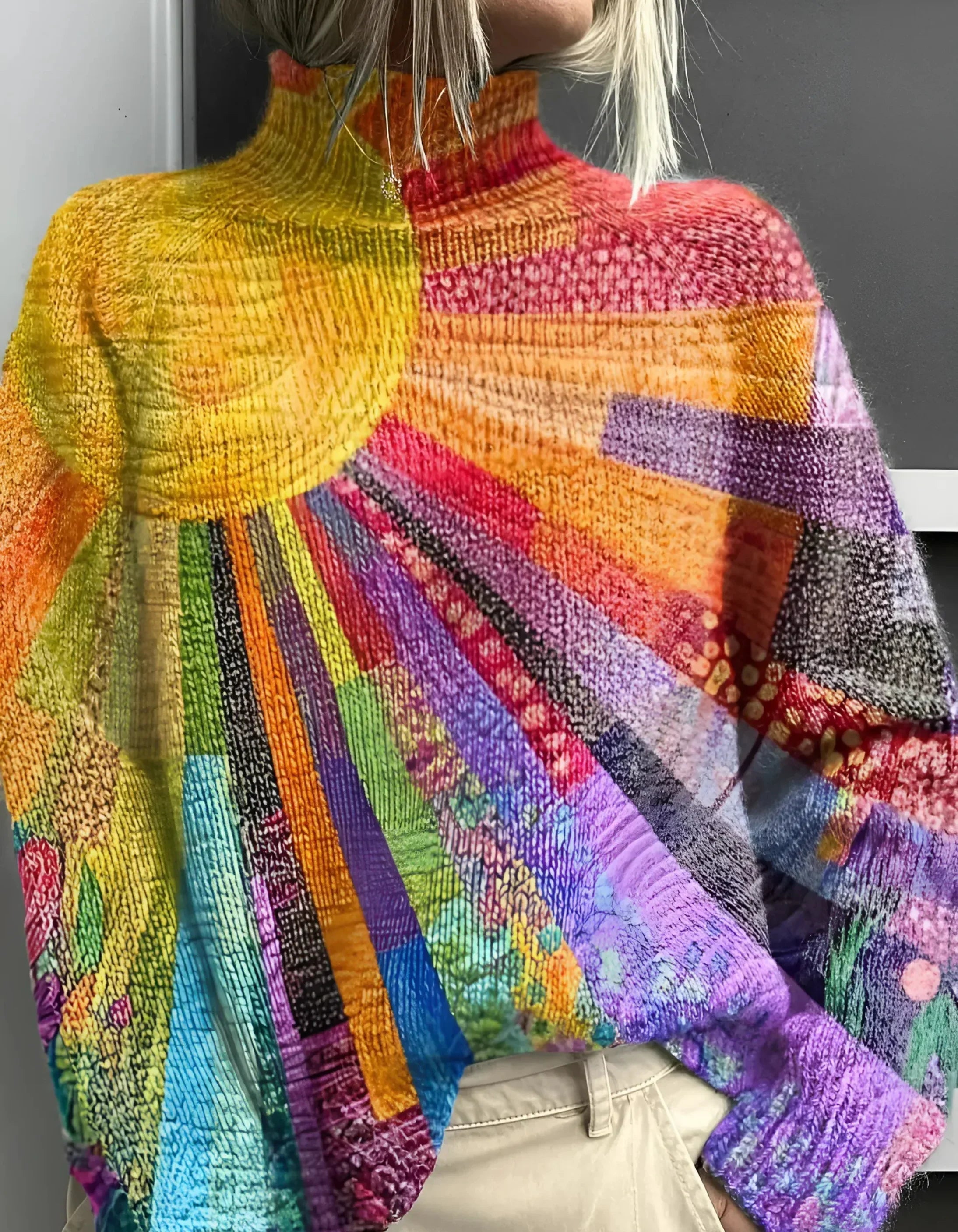 Elise™ | Farverig rullekravesweater