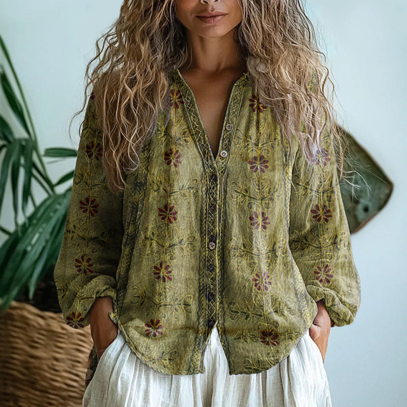 Amalie™ | Vintage bluse med bladprint