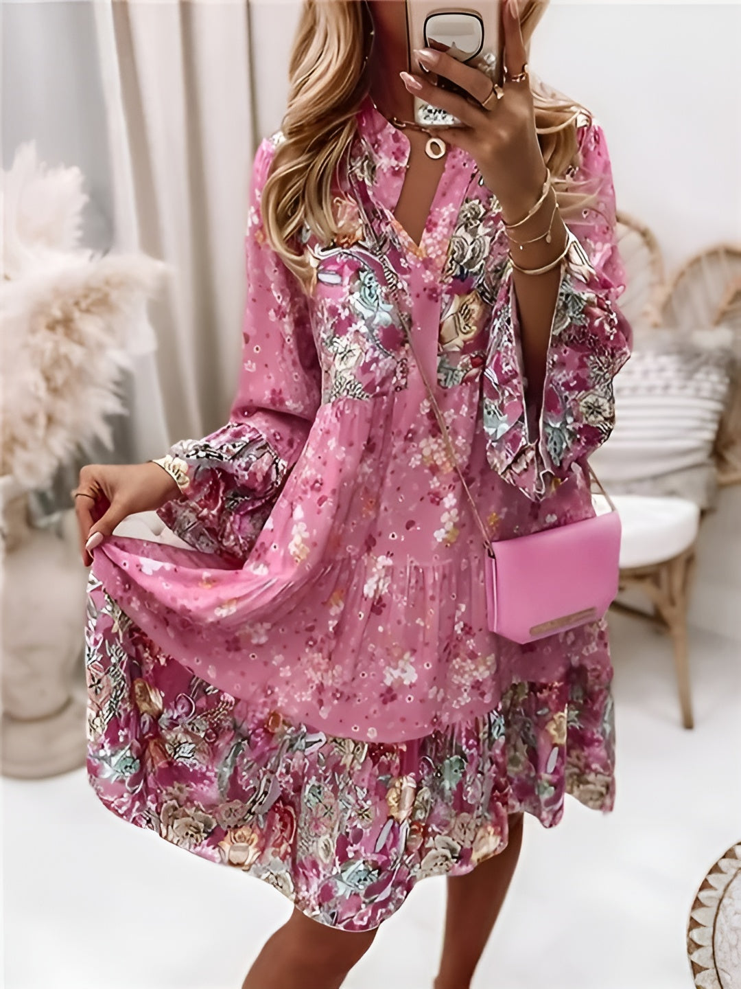 Gabriella | Stilfuld Boho Kjole med Blomsterprint